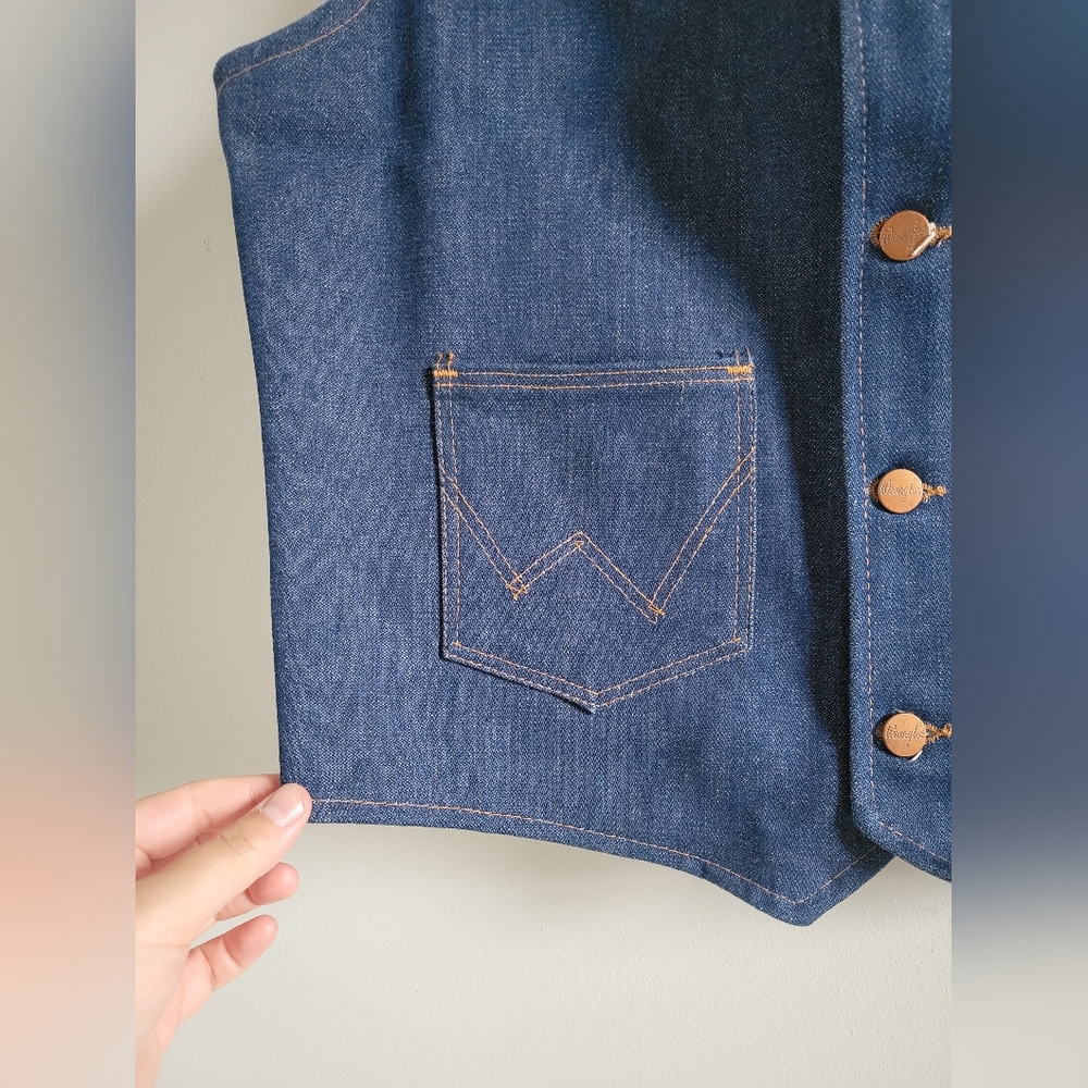 Vintage 70s Wrangler 100% Cotton Denim Vest Size Large (Unisex) - Picture 5 of 8
